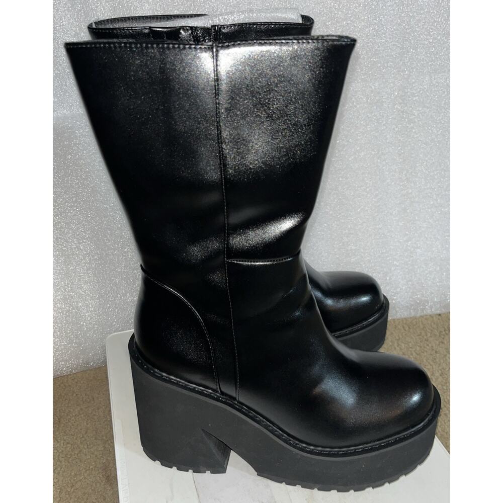 Womens Wedge Heel Ankle Boots Platform Zipper Punk Motorcycle Chunky Black 8.5